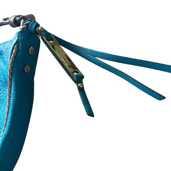 B. Makowsky Turquoise Blue Leather Purse With Leopard Print Lining - Picture 3 of 7